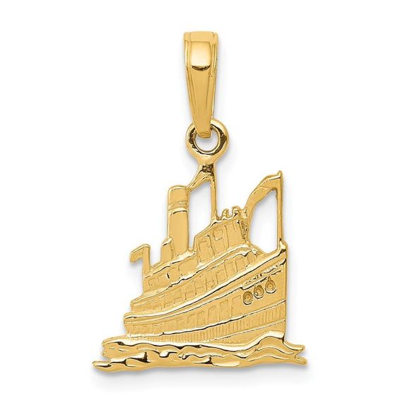 14k Yellow Gold Small Cruise Ship Necklace - 16 Inch